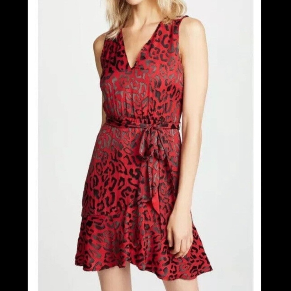 Alice + Olivia Brooks Red Leopard Print Silk Wrap Mini Dress Size 0